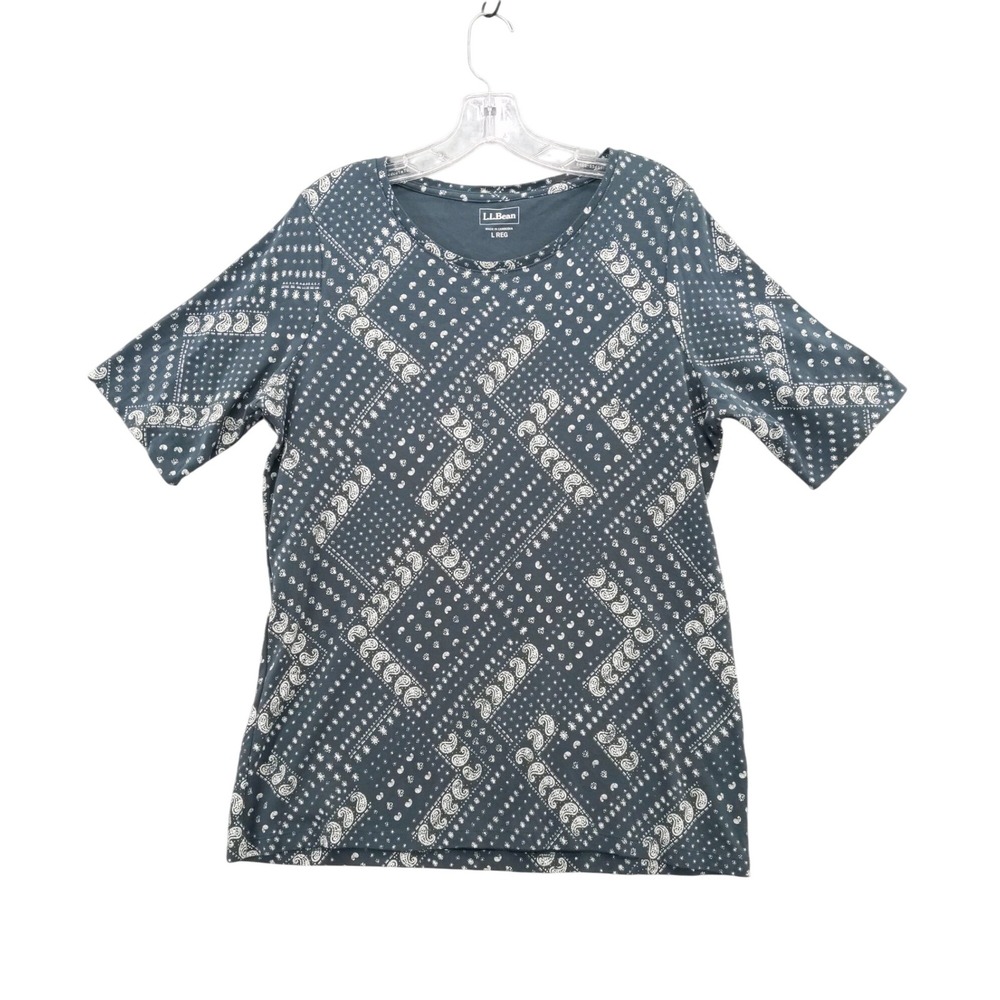 L.L.Bean Cotton Tee Shirt Bandana Print Short Sleeve Top L